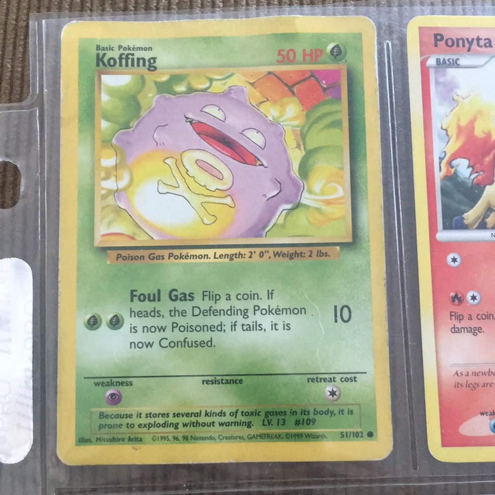 Pokemon KOFFING LV.13 #109 51/102 50HP